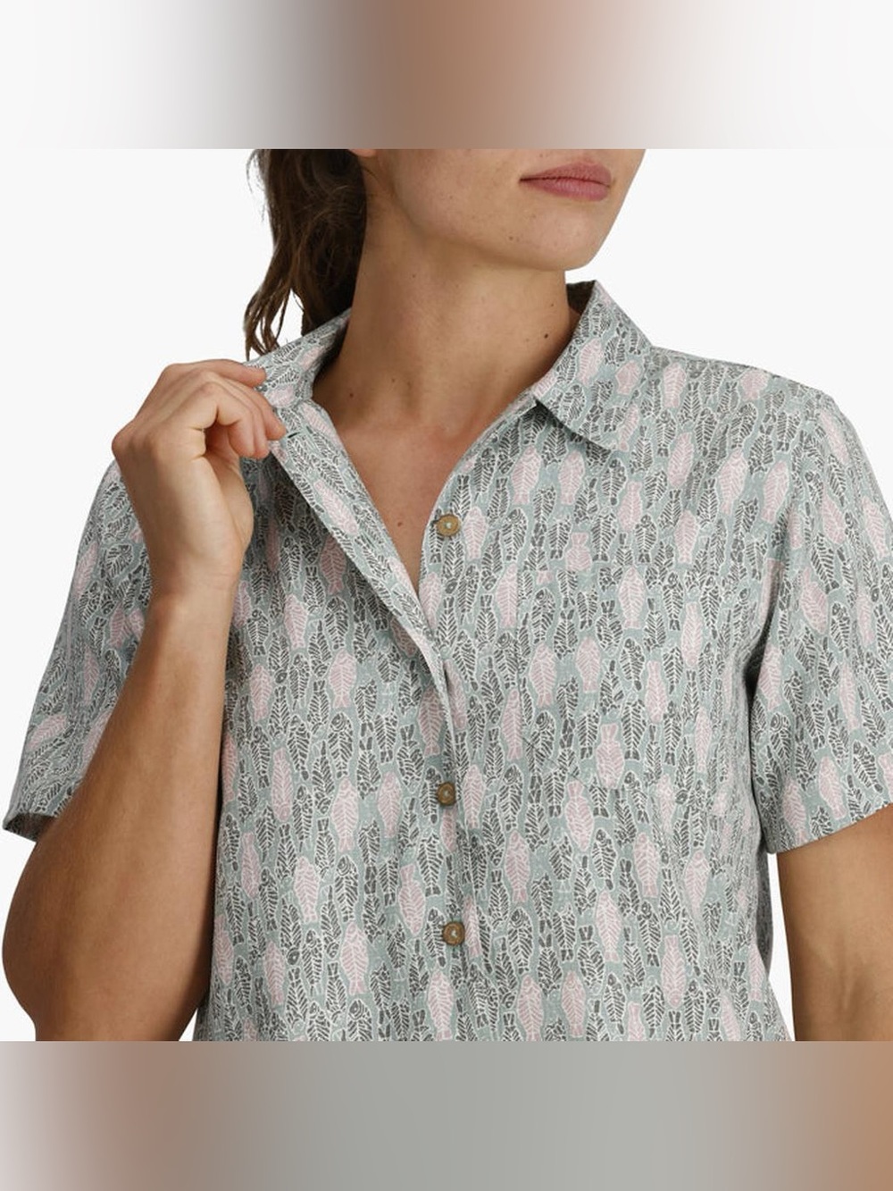 Royal Robbins Women’s Camino Pucker Short Sleeve Shirt Size Small NWT Sage Fish - Picture 2 of 10